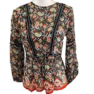 VERONICA Beard Silk Blouse Cabo Lace Inset Paisley Print Terracotta small